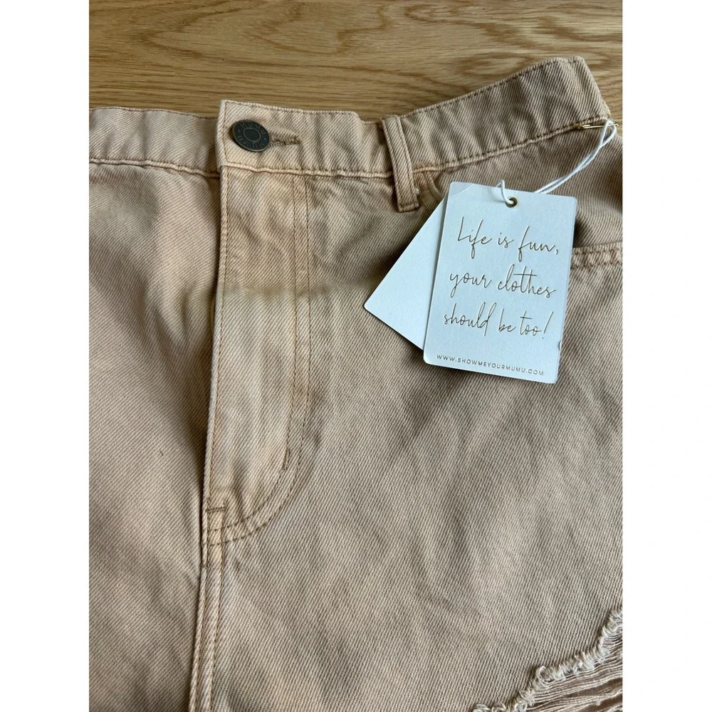 NWT Mumu‎ Denim Shorts Distressed Frayed Hem High Waist Casual Tan Sz 29  6/8
